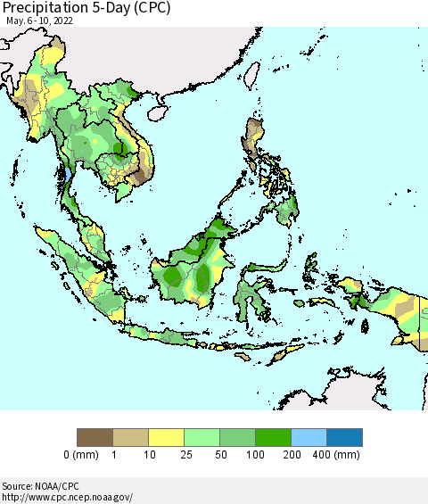 South East Asia Precipitation 5-Day (CPC) Thematic Map For 5/6/2022 - 5/10/2022