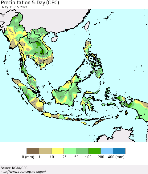 South East Asia Precipitation 5-Day (CPC) Thematic Map For 5/11/2022 - 5/15/2022