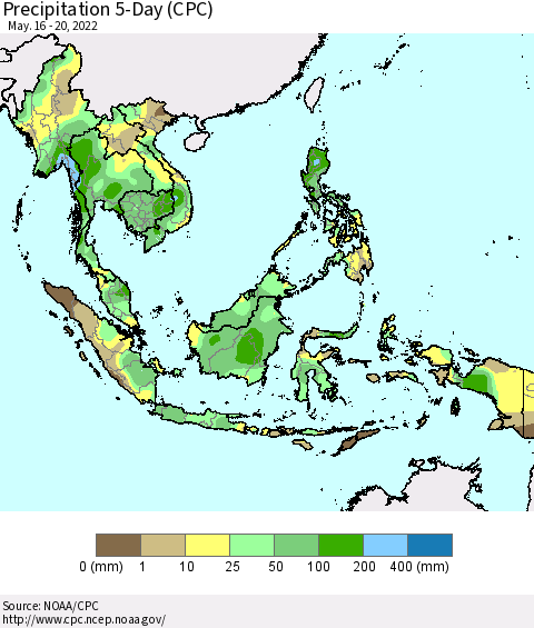 South East Asia Precipitation 5-Day (CPC) Thematic Map For 5/16/2022 - 5/20/2022