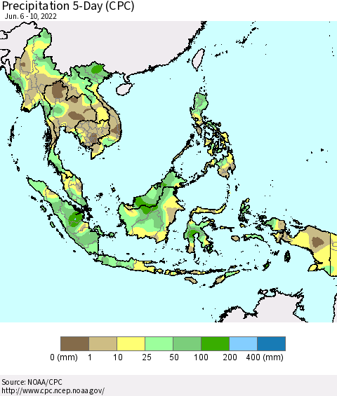 South East Asia Precipitation 5-Day (CPC) Thematic Map For 6/6/2022 - 6/10/2022