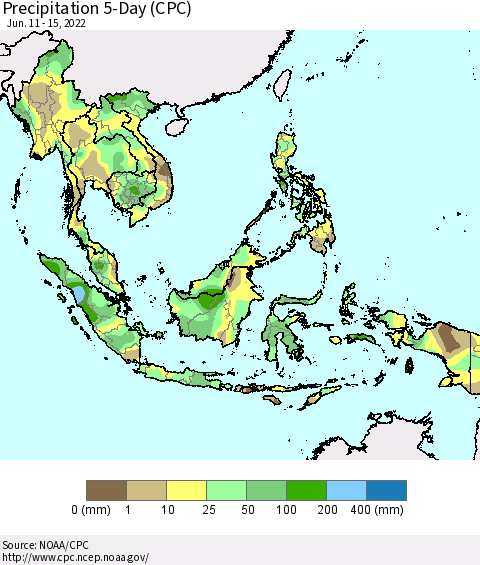 South East Asia Precipitation 5-Day (CPC) Thematic Map For 6/11/2022 - 6/15/2022