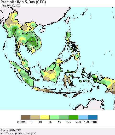 South East Asia Precipitation 5-Day (CPC) Thematic Map For 8/16/2022 - 8/20/2022