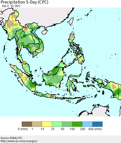 South East Asia Precipitation 5-Day (CPC) Thematic Map For 9/6/2022 - 9/10/2022