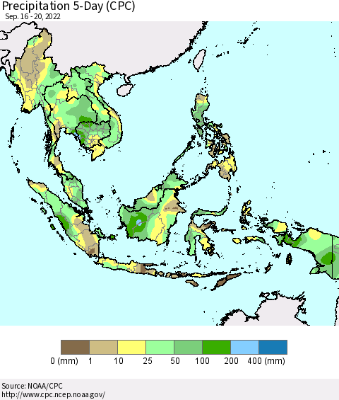 South East Asia Precipitation 5-Day (CPC) Thematic Map For 9/16/2022 - 9/20/2022