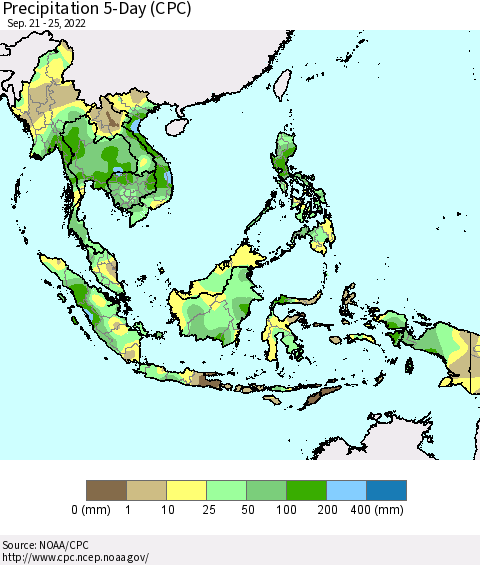 South East Asia Precipitation 5-Day (CPC) Thematic Map For 9/21/2022 - 9/25/2022