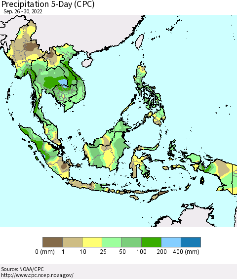 South East Asia Precipitation 5-Day (CPC) Thematic Map For 9/26/2022 - 9/30/2022