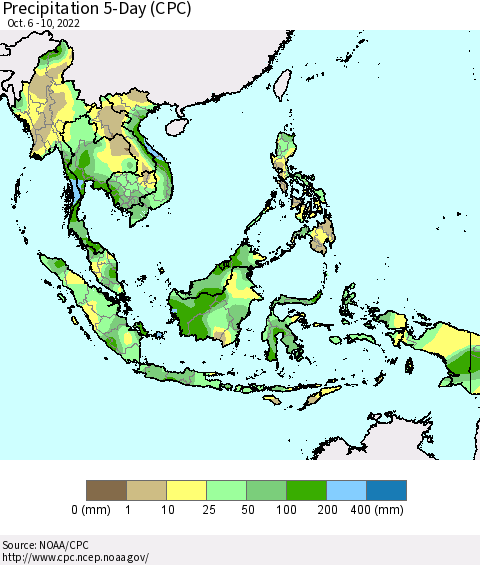 South East Asia Precipitation 5-Day (CPC) Thematic Map For 10/6/2022 - 10/10/2022