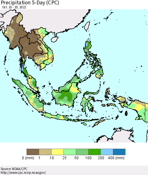 South East Asia Precipitation 5-Day (CPC) Thematic Map For 10/16/2022 - 10/20/2022