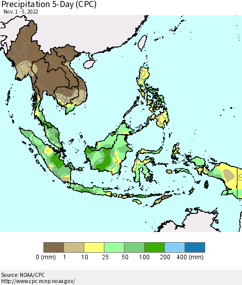 South East Asia Precipitation 5-Day (CPC) Thematic Map For 11/1/2022 - 11/5/2022