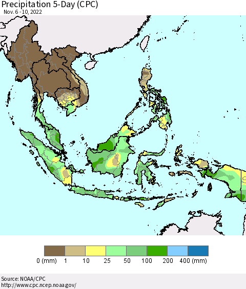South East Asia Precipitation 5-Day (CPC) Thematic Map For 11/6/2022 - 11/10/2022