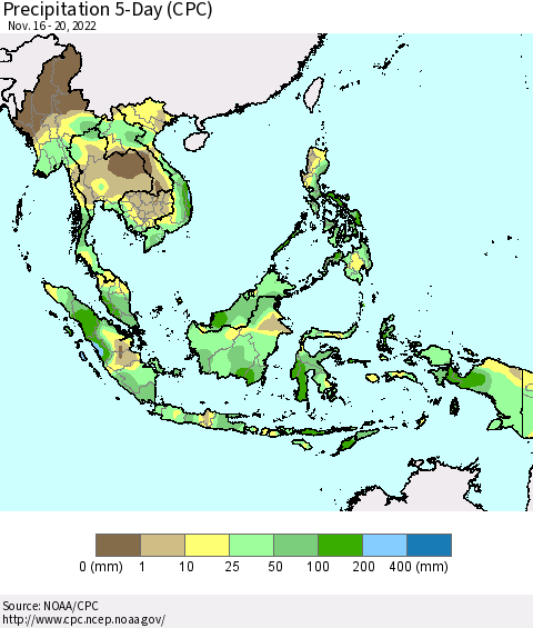 South East Asia Precipitation 5-Day (CPC) Thematic Map For 11/16/2022 - 11/20/2022