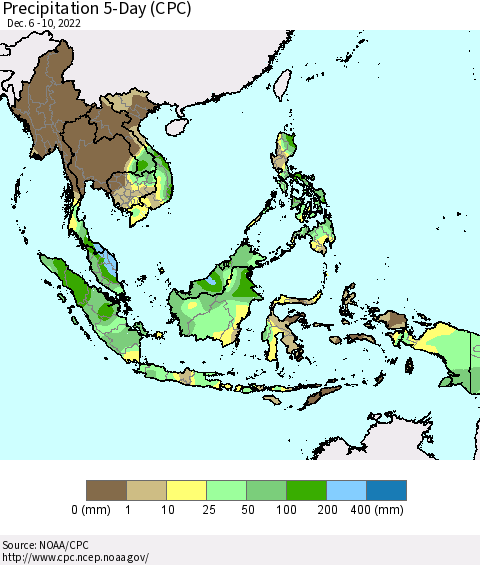 South East Asia Precipitation 5-Day (CPC) Thematic Map For 12/6/2022 - 12/10/2022