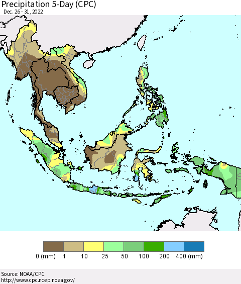 South East Asia Precipitation 5-Day (CPC) Thematic Map For 12/26/2022 - 12/31/2022
