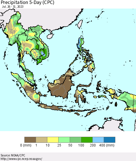 South East Asia Precipitation 5-Day (CPC) Thematic Map For 7/26/2023 - 7/31/2023