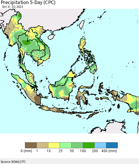 South East Asia Precipitation 5-Day (CPC) Thematic Map For 10/6/2023 - 10/10/2023