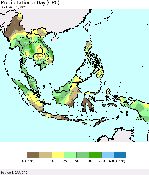 South East Asia Precipitation 5-Day (CPC) Thematic Map For 10/26/2023 - 10/31/2023