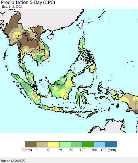 South East Asia Precipitation 5-Day (CPC) Thematic Map For 11/1/2023 - 11/5/2023