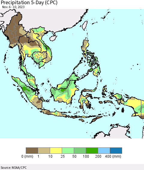 South East Asia Precipitation 5-Day (CPC) Thematic Map For 11/6/2023 - 11/10/2023