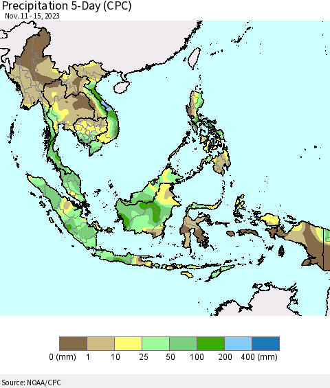 South East Asia Precipitation 5-Day (CPC) Thematic Map For 11/11/2023 - 11/15/2023