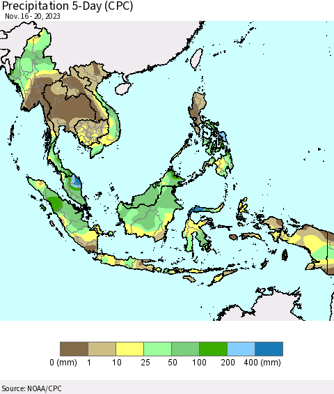 South East Asia Precipitation 5-Day (CPC) Thematic Map For 11/16/2023 - 11/20/2023