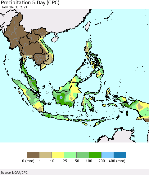 South East Asia Precipitation 5-Day (CPC) Thematic Map For 11/26/2023 - 11/30/2023
