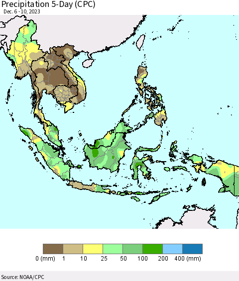 South East Asia Precipitation 5-Day (CPC) Thematic Map For 12/6/2023 - 12/10/2023