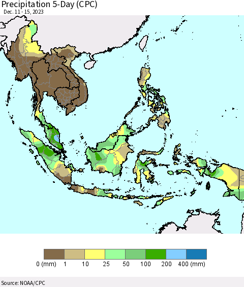 South East Asia Precipitation 5-Day (CPC) Thematic Map For 12/11/2023 - 12/15/2023