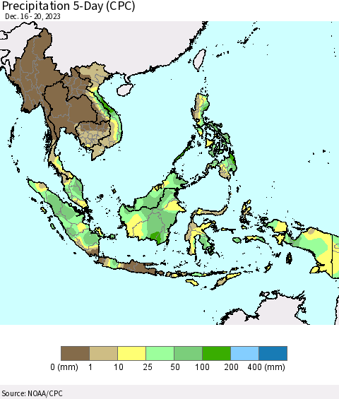 South East Asia Precipitation 5-Day (CPC) Thematic Map For 12/16/2023 - 12/20/2023