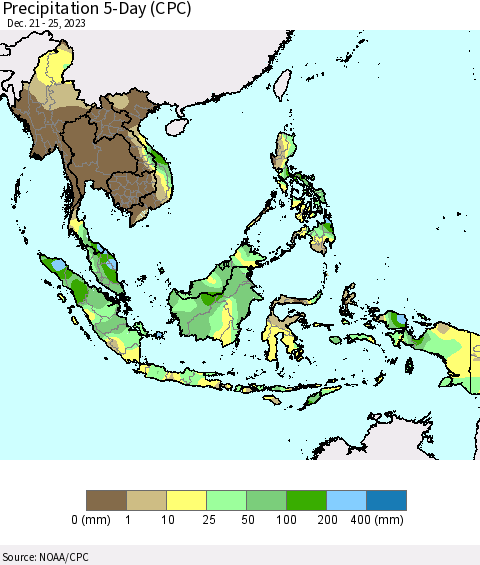 South East Asia Precipitation 5-Day (CPC) Thematic Map For 12/21/2023 - 12/25/2023
