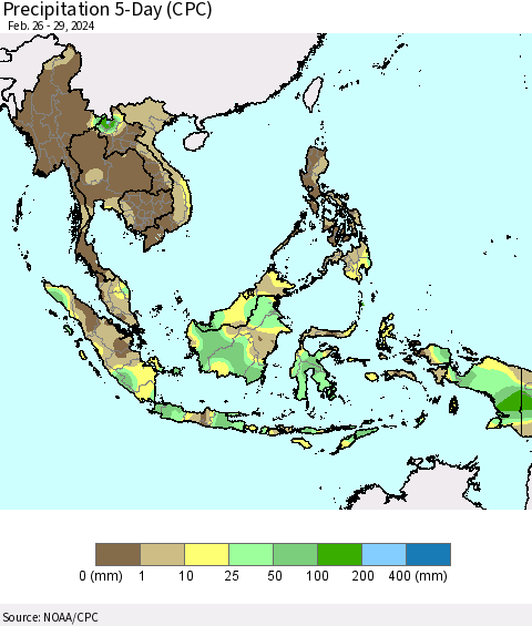 South East Asia Precipitation 5-Day (CPC) Thematic Map For 2/26/2024 - 2/29/2024