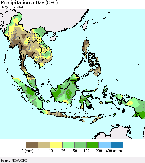 South East Asia Precipitation 5-Day (CPC) Thematic Map For 5/1/2024 - 5/5/2024
