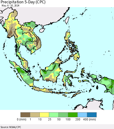 South East Asia Precipitation 5-Day (CPC) Thematic Map For 5/6/2024 - 5/10/2024