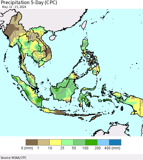 South East Asia Precipitation 5-Day (CPC) Thematic Map For 5/11/2024 - 5/15/2024