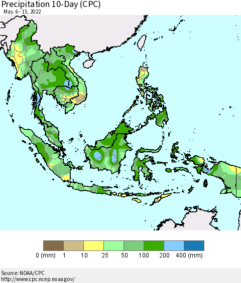 South East Asia Precipitation 10-Day (CPC) Thematic Map For 5/6/2022 - 5/15/2022
