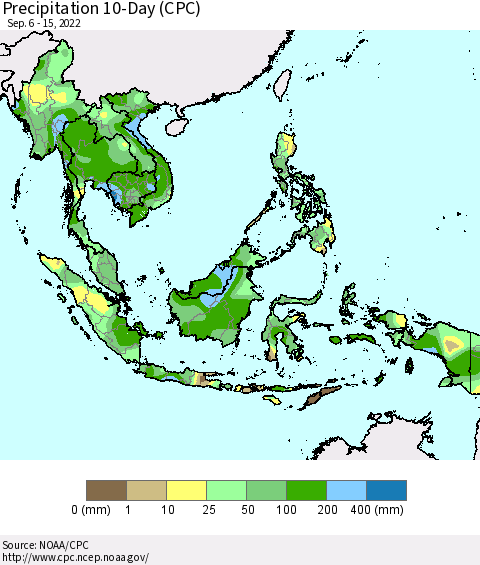 South East Asia Precipitation 10-Day (CPC) Thematic Map For 9/6/2022 - 9/15/2022