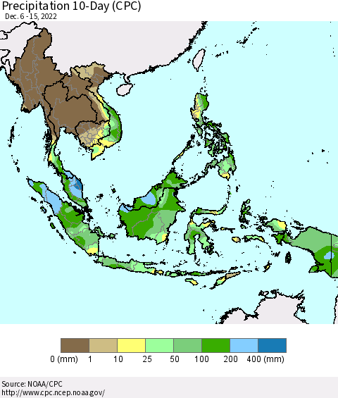 South East Asia Precipitation 10-Day (CPC) Thematic Map For 12/6/2022 - 12/15/2022