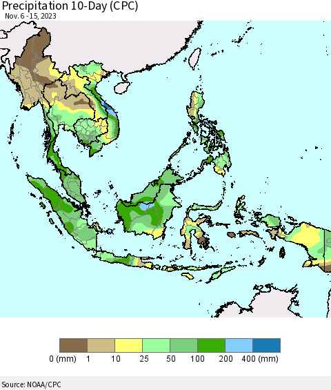 South East Asia Precipitation 10-Day (CPC) Thematic Map For 11/6/2023 - 11/15/2023