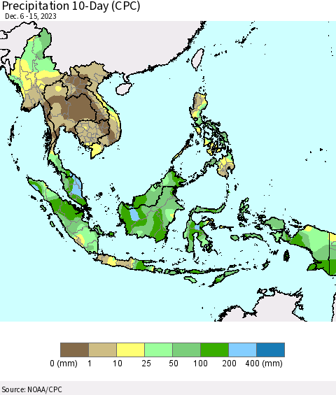 South East Asia Precipitation 10-Day (CPC) Thematic Map For 12/6/2023 - 12/15/2023