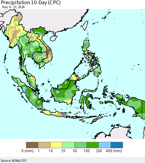 South East Asia Precipitation 10-Day (CPC) Thematic Map For 5/6/2024 - 5/15/2024