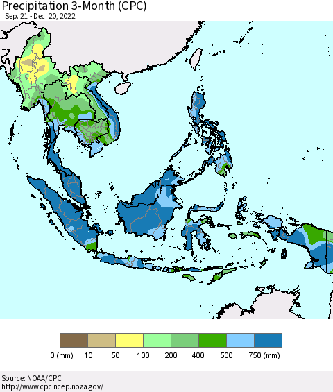 South East Asia Precipitation 3-Month (CPC) Thematic Map For 9/21/2022 - 12/20/2022