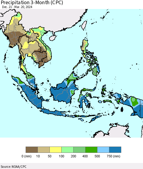 South East Asia Precipitation 3-Month (CPC) Thematic Map For 12/21/2023 - 3/20/2024