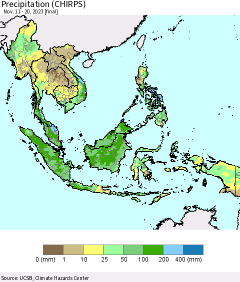 South East Asia Precipitation (CHIRPS) Thematic Map For 11/11/2023 - 11/20/2023