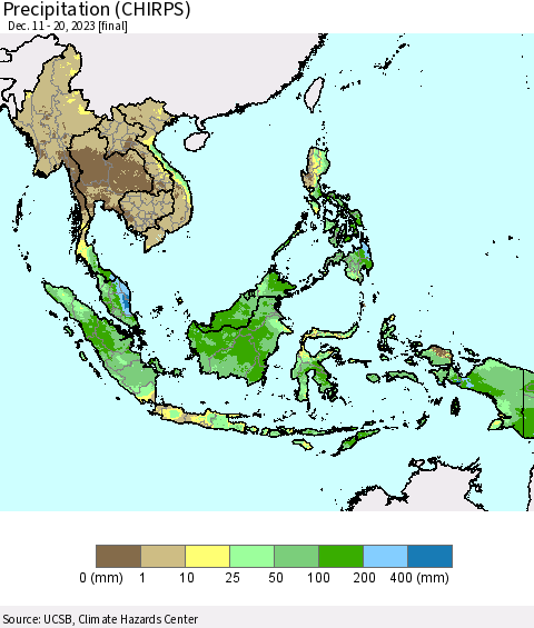 South East Asia Precipitation (CHIRPS) Thematic Map For 12/11/2023 - 12/20/2023