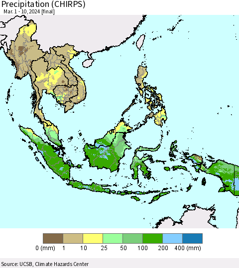 South East Asia Precipitation (CHIRPS) Thematic Map For 3/1/2024 - 3/10/2024