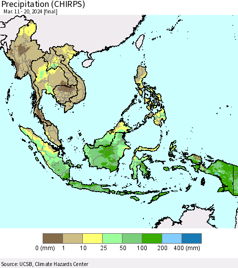 South East Asia Precipitation (CHIRPS) Thematic Map For 3/11/2024 - 3/20/2024