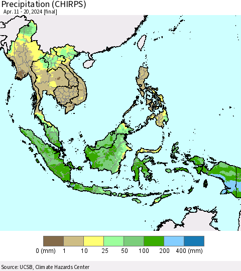 South East Asia Precipitation (CHIRPS) Thematic Map For 4/11/2024 - 4/20/2024