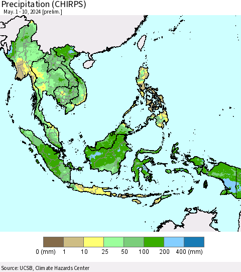 South East Asia Precipitation (CHIRPS) Thematic Map For 5/1/2024 - 5/10/2024