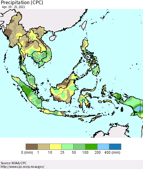 South East Asia Precipitation (CPC) Thematic Map For 4/19/2021 - 4/25/2021