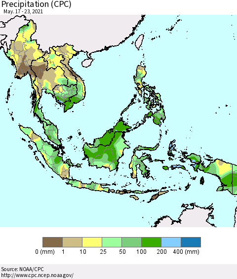 South East Asia Precipitation (CPC) Thematic Map For 5/17/2021 - 5/23/2021