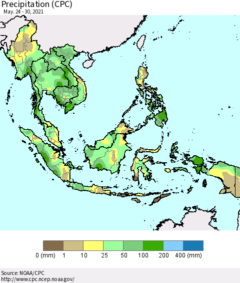 South East Asia Precipitation (CPC) Thematic Map For 5/24/2021 - 5/30/2021